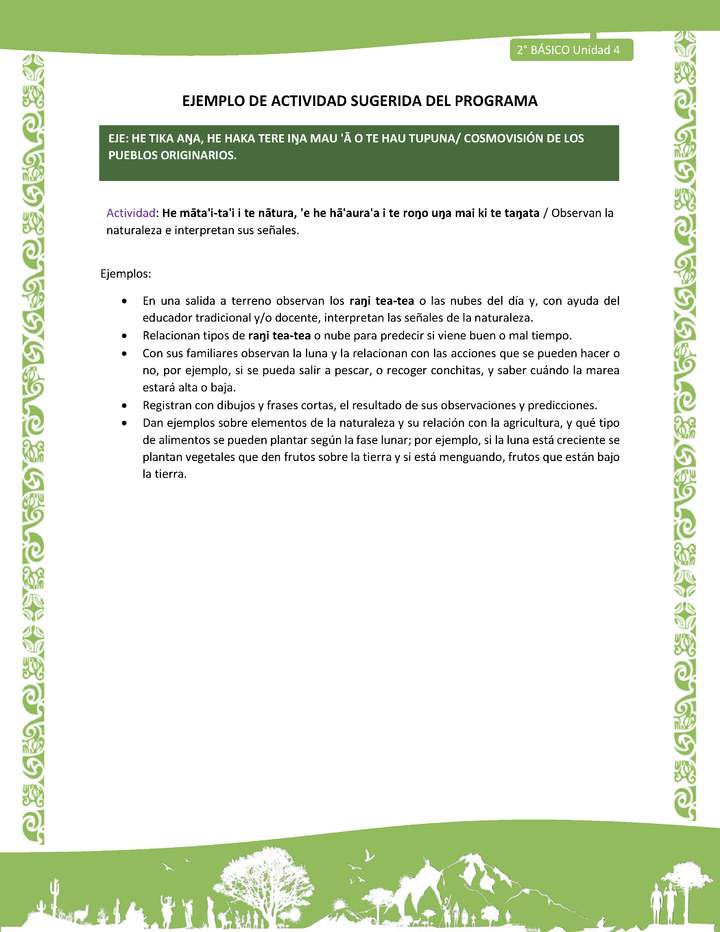 Actividad sugerida LC02 - Rapa Nui - U4 - N°13: Observan la naturaleza e interpretan sus señales.