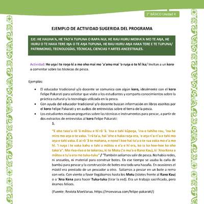 Actividad sugerida LC02 - Rapa Nui - U4 - N°17: Invitan a un koro a comentar sobre las técnicas de pesca.