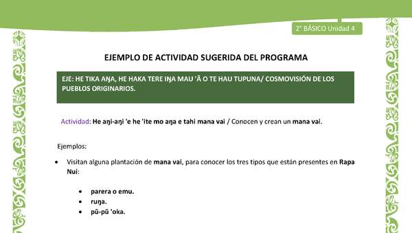 Actividad sugerida LC02 - Rapa Nui - U4 - N°14: Conocen y crean un mana vai.