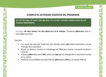 Actividad sugerida LC02 - Rapa Nui - U4 - N°12: Presentan pāta'u-ta'u ante la comunidad educativa.