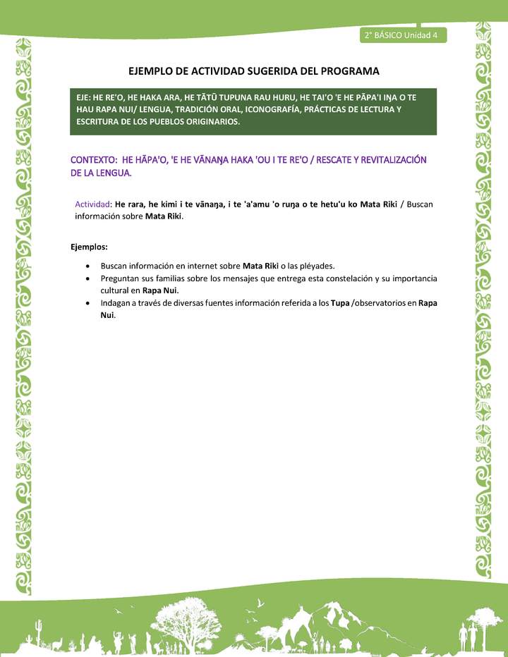 Actividad sugerida LC02 - Rapa Nui - U4 - N°05: Buscan información sobre Mata Riki.