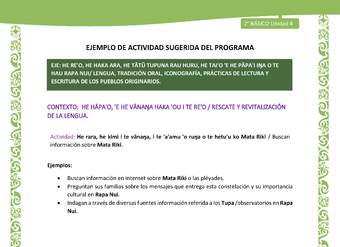 Actividad sugerida LC02 - Rapa Nui - U4 - N°05: Buscan información sobre Mata Riki.