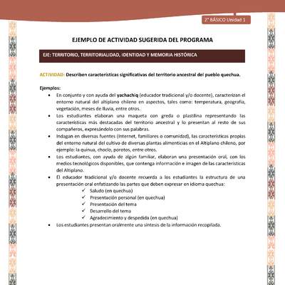 Actividad sugerida LC02 - Quechua - U1 - N°09: Describen características significativas del territorio ancestral del pueblo quechua.