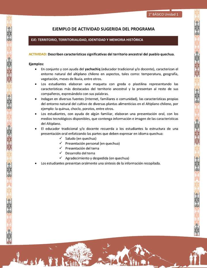 Actividad sugerida LC02 - Quechua - U1 - N°09: Describen características significativas del territorio ancestral del pueblo quechua.