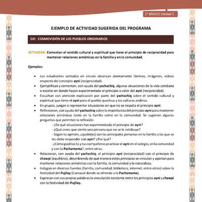 Actividad sugerida LC02 - Quechua - U2 - N°11: Comentan el sentido cultural y espiritual que tiene el principio de reciprocidad para mantener relaciones armónicas en la familia y en la comunidad.