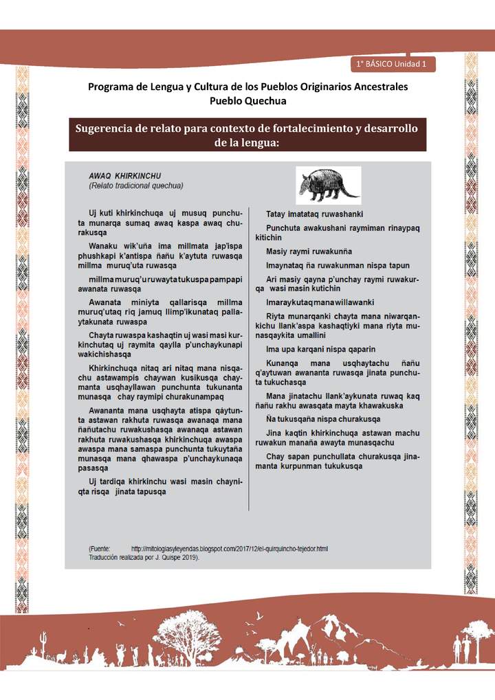 Orientaciones al docente - Relato AWAQ KHIRKINCHU