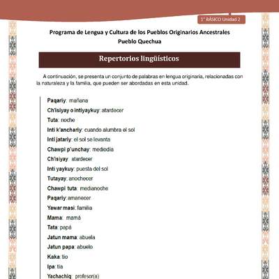 QUECHUA-LC01-U02-Orientaciones al docente - Repertorios lingüísticos