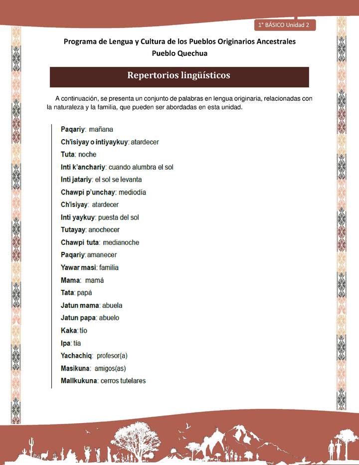 QUECHUA-LC01-U02-Orientaciones al docente - Repertorios lingüísticos