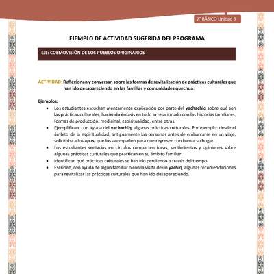 Actividad sugerida LC02 - Quechua - U3 - N°10: Reflexionan y conversan sobre las formas de revitalización de prácticas culturales que han ido desapareciendo en las familias y comunidades quechua.