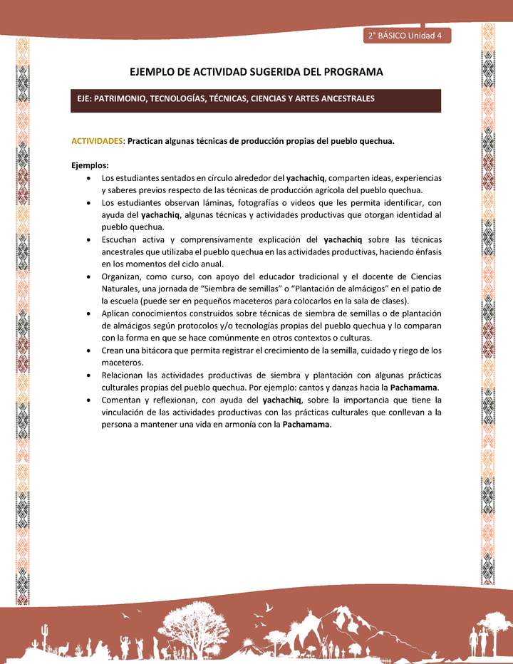 Actividad sugerida LC02 - Quechua - U4 - N°13: Practican algunas técnicas de producción propias del pueblo quechua.