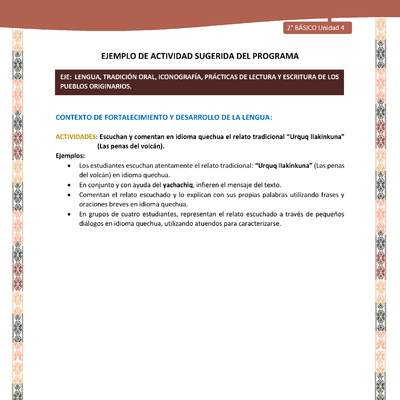 Actividad sugerida LC02 - Quechua - U4 - N°7: Escuchan y comentan en idioma quechua el relato tradicional “Urquq llakinkuna” (Las penas del volcán).