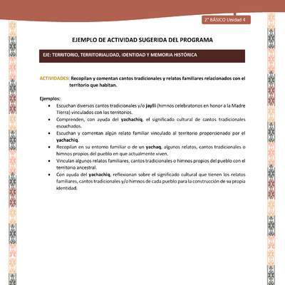 Actividad sugerida LC02 - Quechua - U4 - N°10: Recopilan y comentan cantos tradicionales y relatos familiares relacionados con el territorio que habitan.