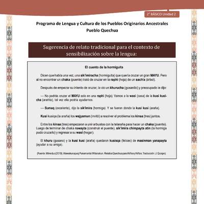 QUECHUA-LC02-U02-Orientaciones al docente - Relato El cuento de la hormiga