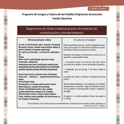 QUECHUA-LC02-U02-Orientaciones al docente - Relato El cuento de la hormiga II