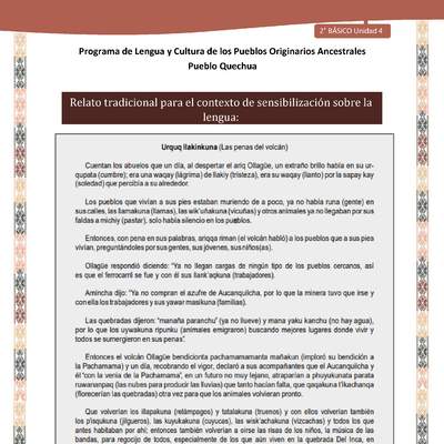 QUECHUA-LC02-U04-Orientaciones al docente - Relato Las penas del volcán