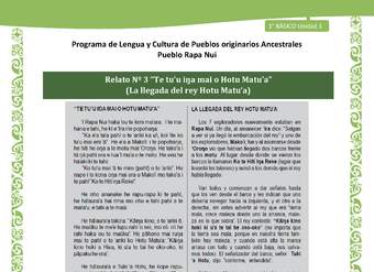 03-Orientaciones al docente - LC02 - Rapa nui - U1 - Relato Nº 3 “Te tu’u iŋa mai o Hotu Matu’a” (La llegada del rey Hotu Matu’a)