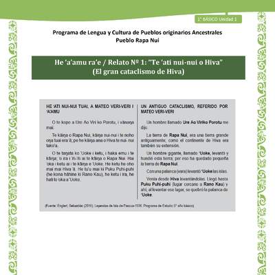 01-Orientaciones al docente - LC02 - Rapa nui - U1 - He ‘a’amu ra’e / Relato Nº 1: “Te ‘ati nui-nui o Hiva” (El gran cataclismo de Hiva)