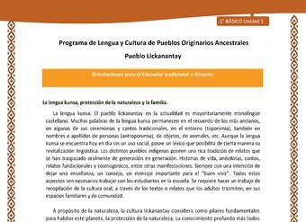 Orientaciones al docente - LC01 - Lickanantay - U1 - La lengua kunsa