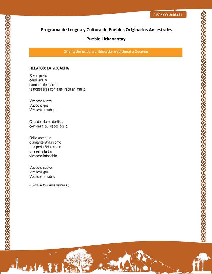 Orientaciones al docente - LC01 - Lickanantay - U1 - Relatos: La vizcacha