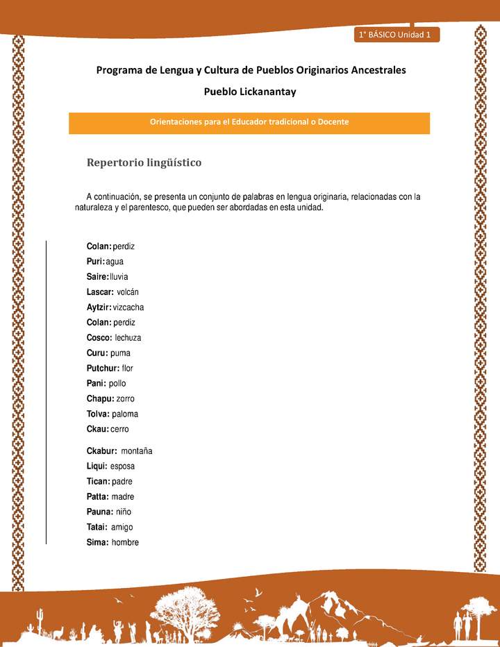 Orientaciones al docente - LC01 - Lickanantay - U1 - Repertorio lingüístico