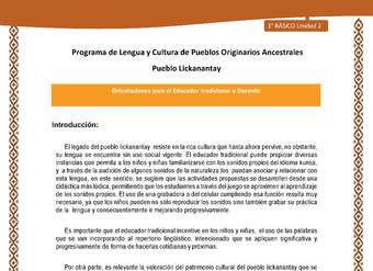 Orientaciones al docente - LC01 - Lickanantay - U2 - Introducción