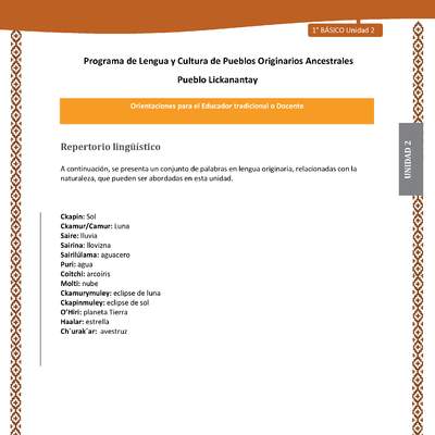 Orientaciones al docente - LC01 - Lickanantay - U2 - Repertorio lingüístico