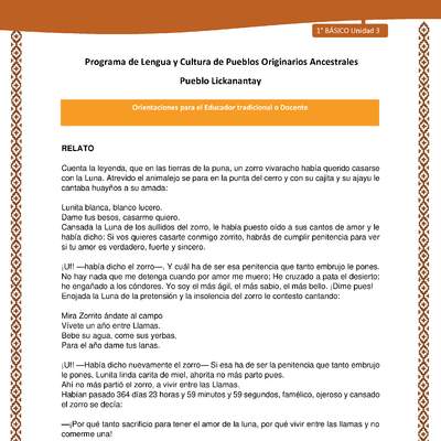 Orientaciones al docente - LC01 - Lickanantay - U3 - Relato