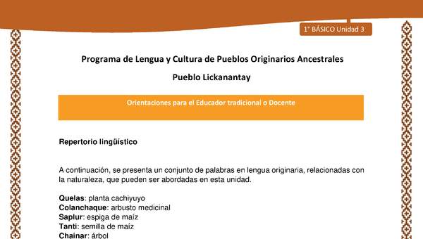 Orientaciones al docente - LC01 - Lickanantay - U3 - Repertorio lingüístico