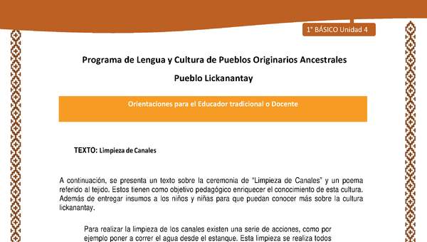 Orientaciones al docente - LC01 - Lickanantay - U4 - Textos limpieza de canales