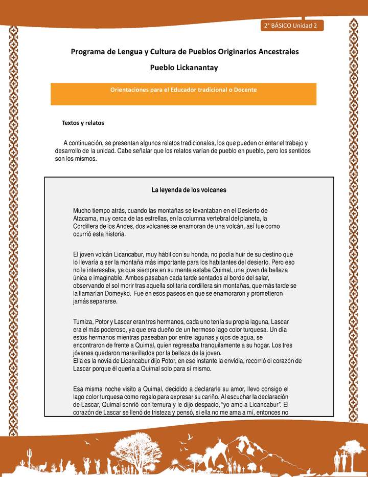 Orientaciones al docente - LC02 - Lickanantay - U2 - Textos y relatos: La leyenda de los volcanes