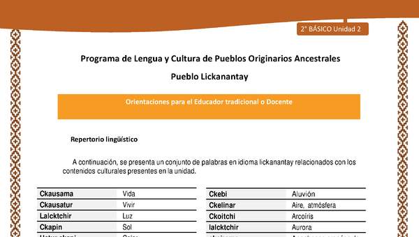 Orientaciones al docente - LC02 - Lickanantay - U2 - Repertorio lingüístico