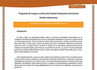 Orientaciones al docente - LC02 - Lickanantay - U3 - Introducción