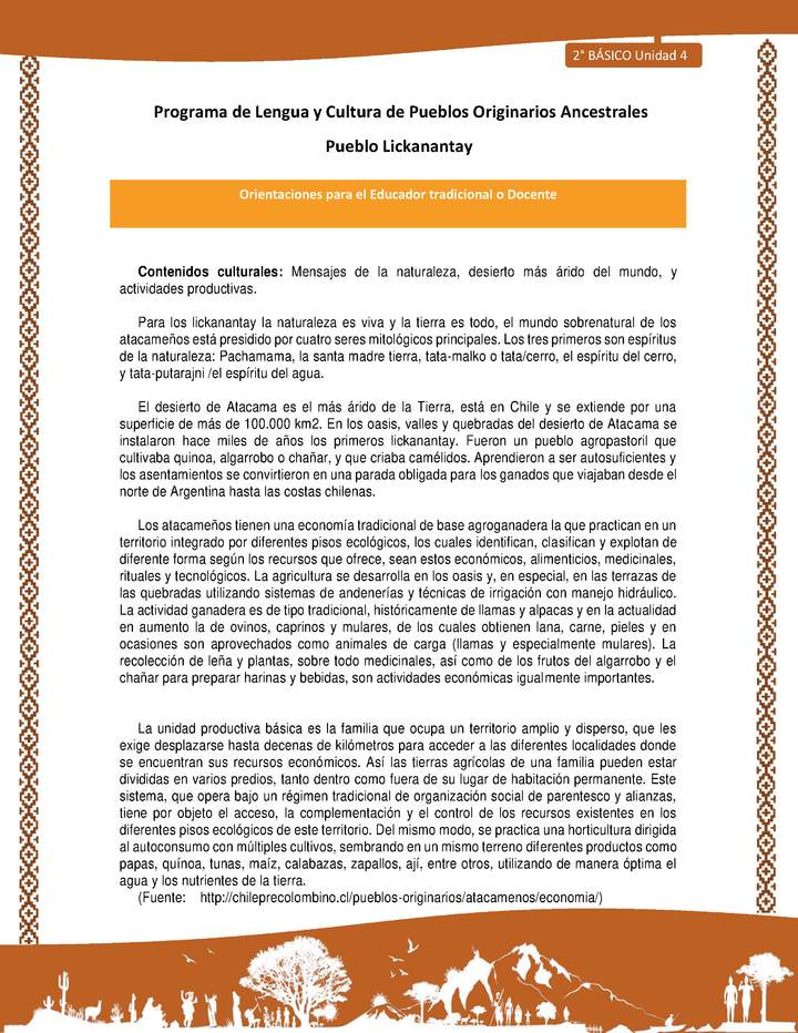 Orientaciones al docente - LC02 - Lickanantay - U4 - Contenidos culturales