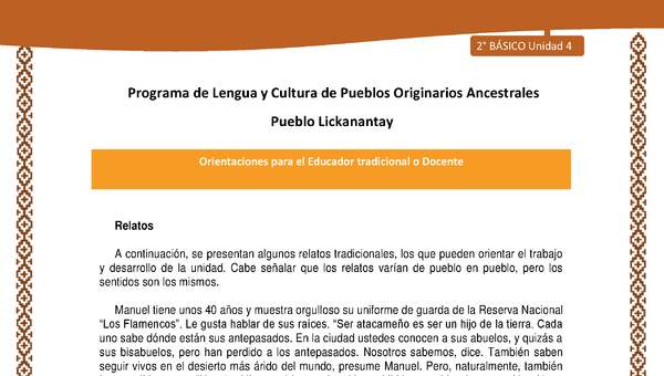 Orientaciones al docente - LC02 - Lickanantay - U4 - Relatos