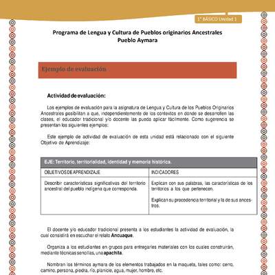 Orientaciones al docente - LC01 - Aymara - U01 - Ejemplo de evaluación