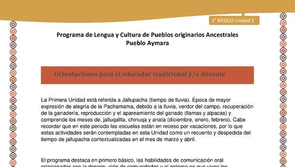 Orientaciones al docente - LC01 - Aymara - U01 - Introducción