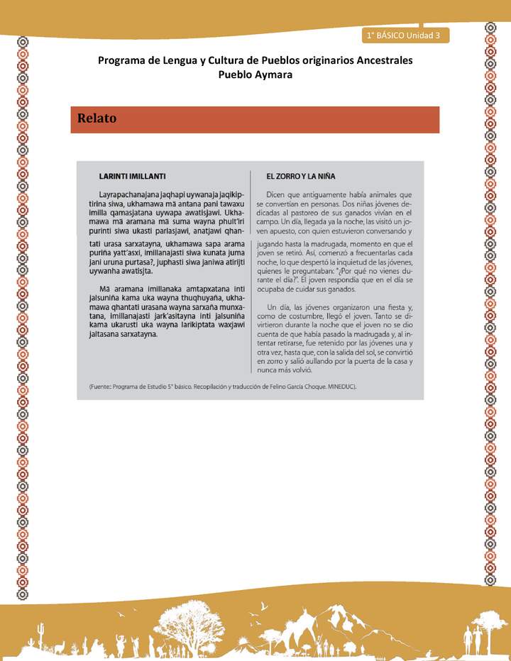 Relato El zorro y la niña - Lengua y cultura de los pueblos Originarios Ancestrales 1º básico -  Aymara - Unidad 3