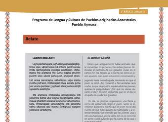 Relato El zorro y la niña - Lengua y cultura de los pueblos Originarios Ancestrales 1º básico -  Aymara - Unidad 3