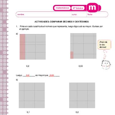 Comparar décimos centésimos milésimos