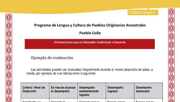 Orientaciones al docente - LC01 - Colla - U3 - Ejemplo de evaluación