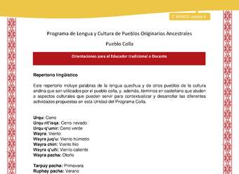 Orientaciones al docente - LC02 - Colla - U4 - Repertorio lingüístico