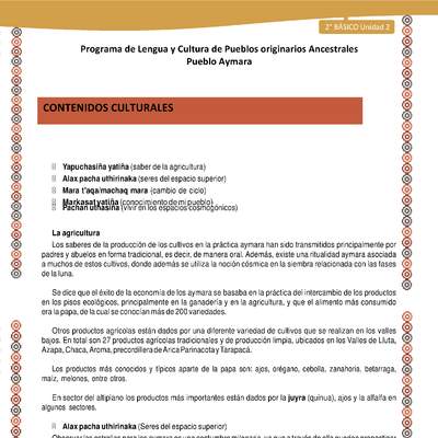 Orientaciones al docente - LC02 - Aymara - U01 - Contenidos culturales