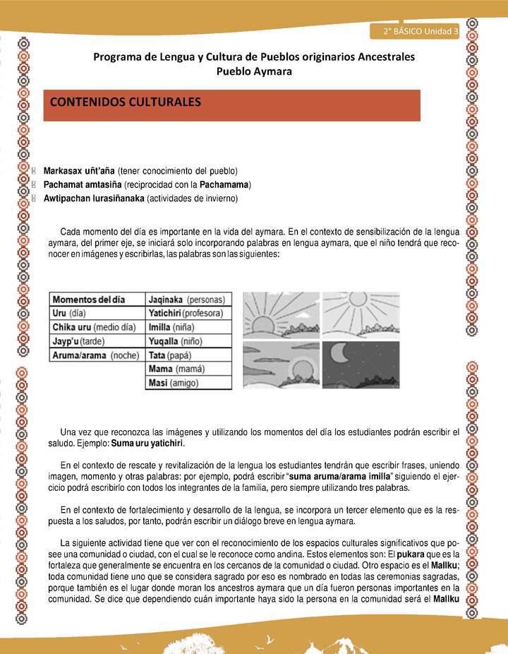 Orientaciones al docente - LC02 - Aymara - U04 - Contenidos culturales