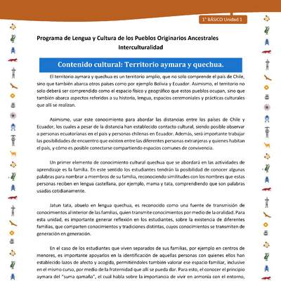 Contenido cultural: Territorio Aymara y Quechua