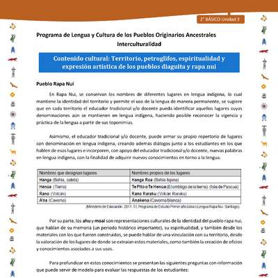 Contenido cultural: Territorio, petroglifos, espiritualidad y expresión artística de los pueblos diaguita y rapa nui