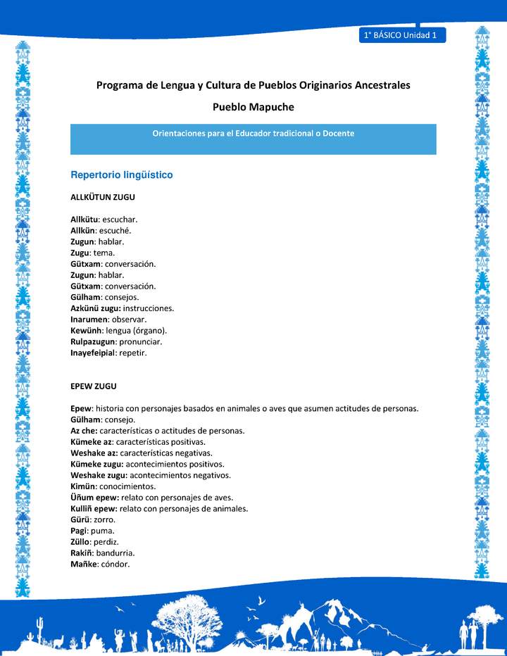 Orientaciones al docente - LC01 - Mapuche - U1 - Repertorio lingüístico