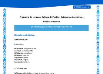 Orientaciones al docente - LC01 - Mapuche - U1 - Repertorio sintáctico