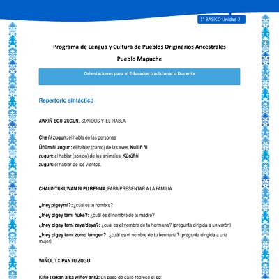 Orientaciones al docente - LC01 - Mapuche - U2 - Repertorio sintáctico