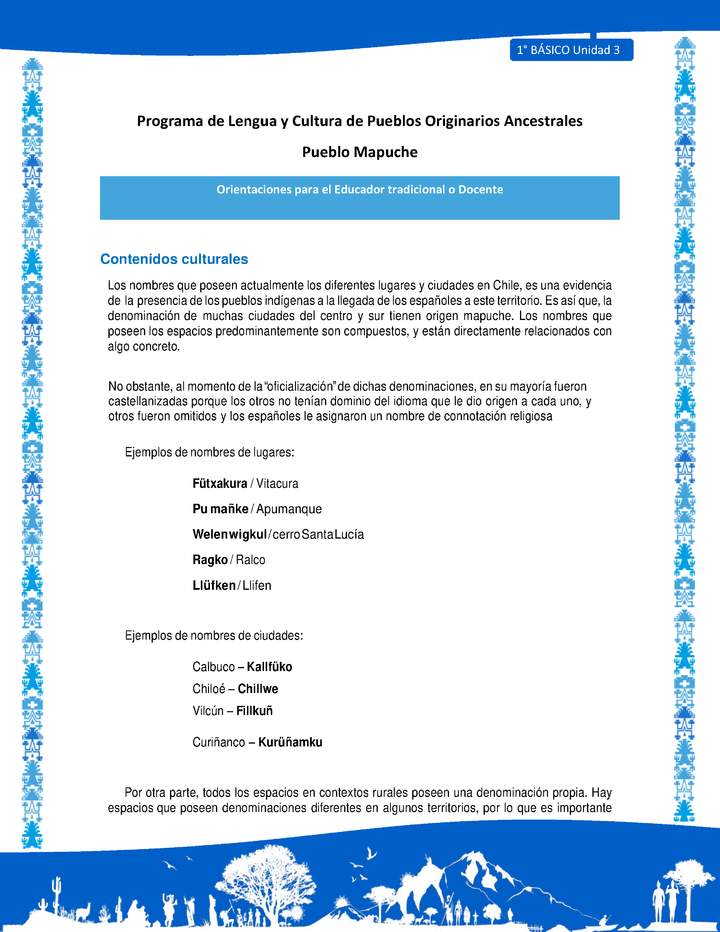 Orientaciones al docente - LC01 - Mapuche - U3 - Contenidos culturales