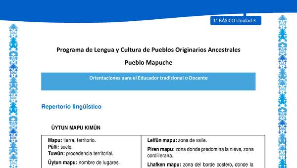 Orientaciones al docente - LC01 - Mapuche - U3 - Repertorio lingüístico